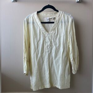 Joie Linen Light Yellow V-Neck 3/4 Length Sleeve Shirt- Size Large